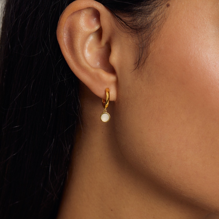Gold Deco Faceted Moonstone Drop Hoop Earrings | Astley Clarke