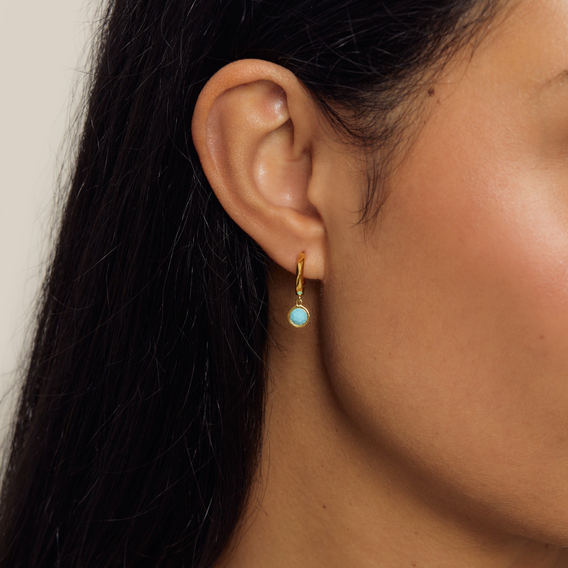 Gold Deco Faceted Turquoise Drop Hoop Earrings Astley Clarke