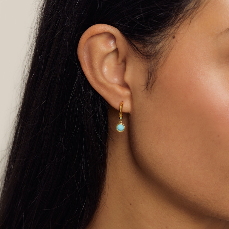 Gold Deco Faceted Turquoise Drop Hoop Earrings | Astley Clarke