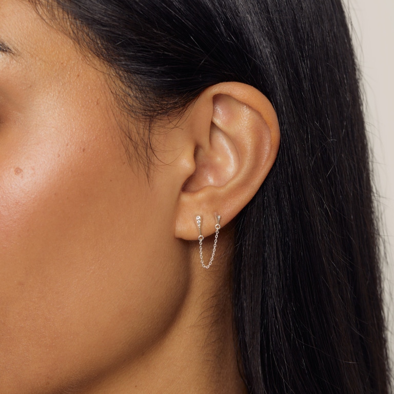 Silver Deco Shard Chain Stud Earrings | Astley Clarke