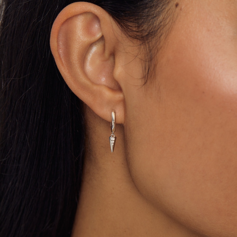 Silver Deco Shard Drop Hoop Earrings | Astley Clarke