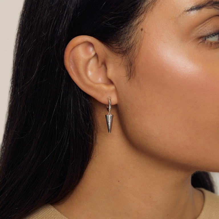 Silver Large Deco Shard Drop Hoop Earrings | Astley Clarke
