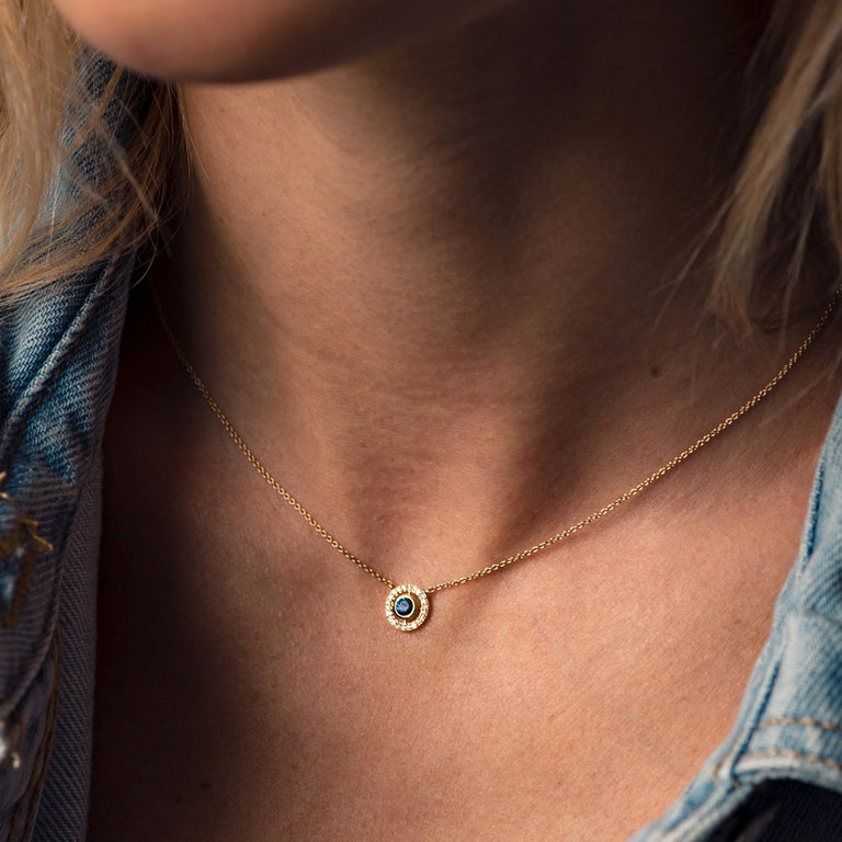 Mini Icon Aura Gold Blue Sapphire Pendant Necklace