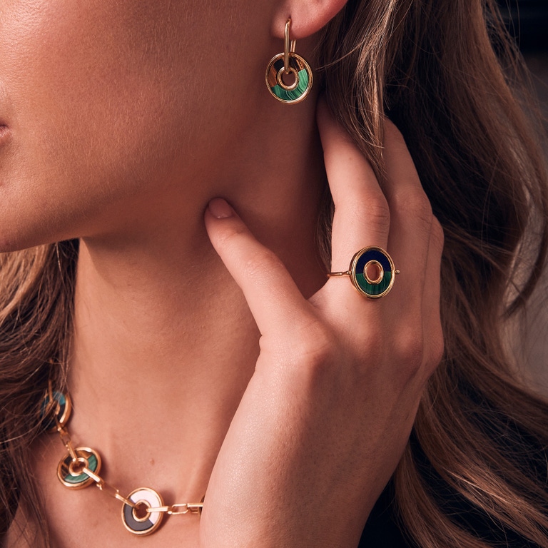 Gold Fuse Malachite & Tigers Eye Hoop Earrings