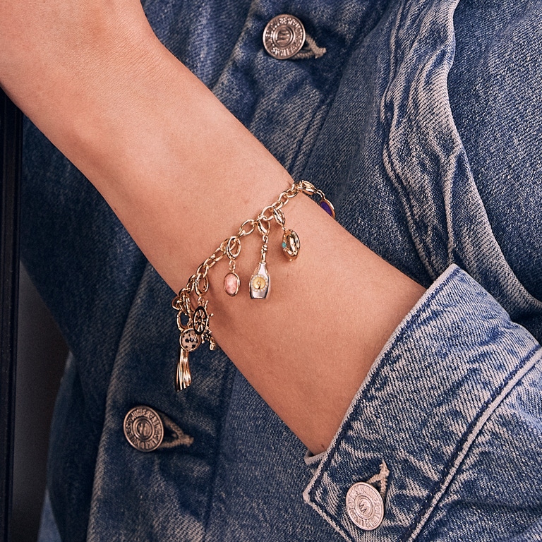 Gold Biography Rhodochrosite Charm