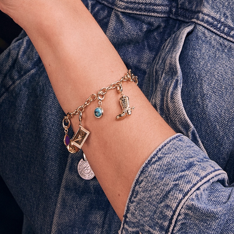 Gold Biography Turquoise Charm