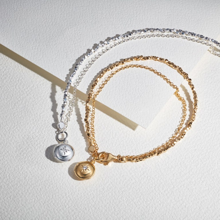 silver locket bracelet and gold locket bracelet