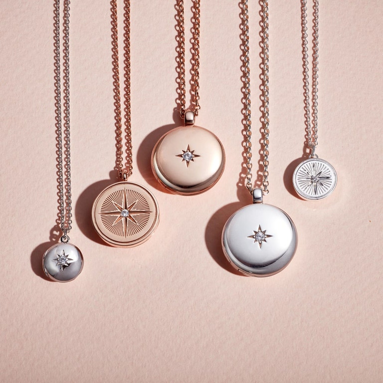 mini locket necklace in sterling silver and large locket necklace in rose gold vermeil