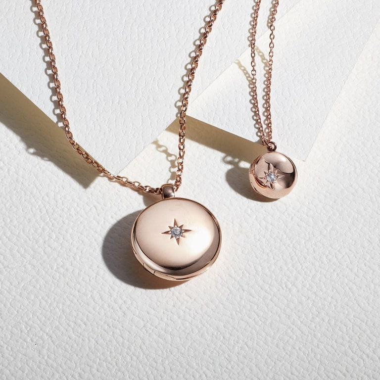 mini locket necklace and large locket necklace in rose gold vermeil