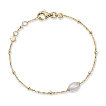 Gold Biography White Pearl Station Bracelet