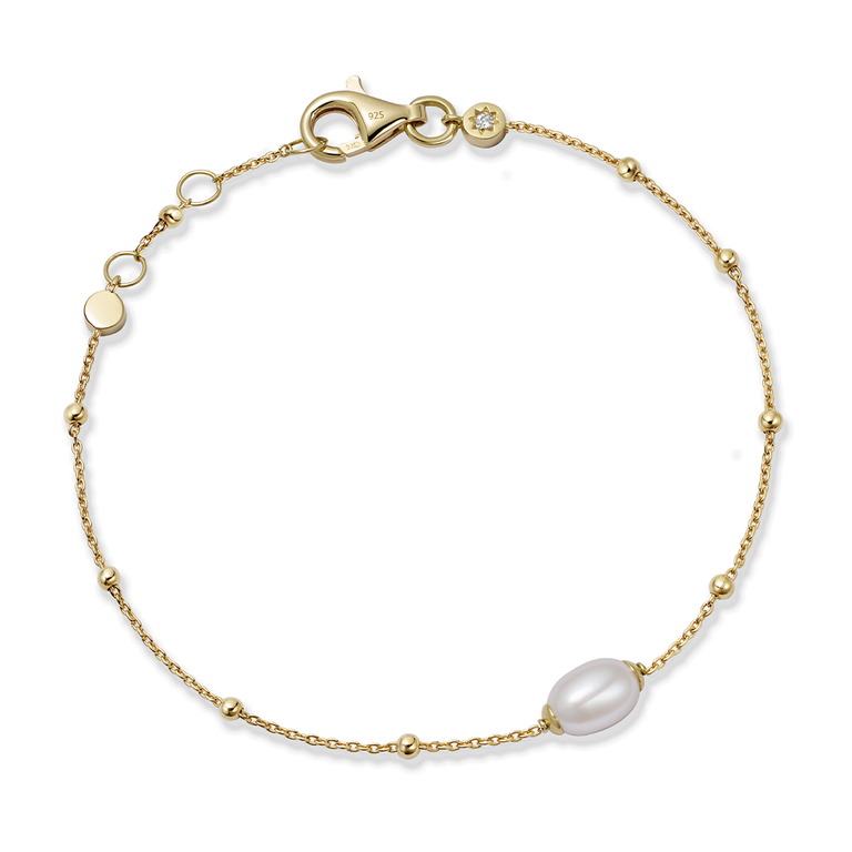 Gold Biography White Pearl Station Bracelet