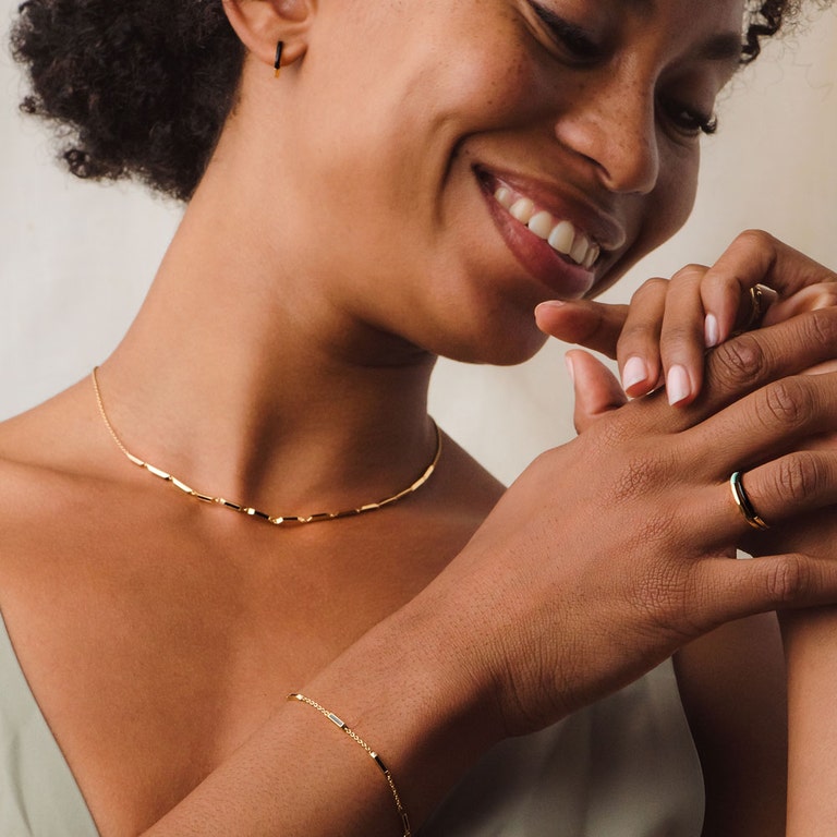 Gold Aubar Black Enamel Station Bracelet