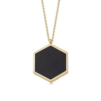 Gold Deco Large Black Spinel Slice Locket Necklace
