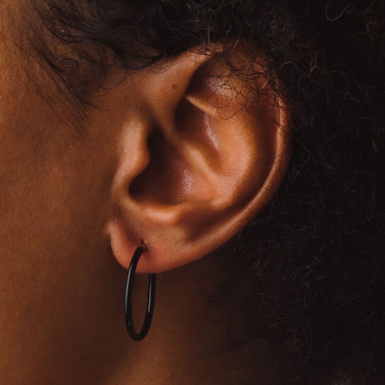 Biography Black Enamel Hoop Earrings in Yellow Gold Vermeil