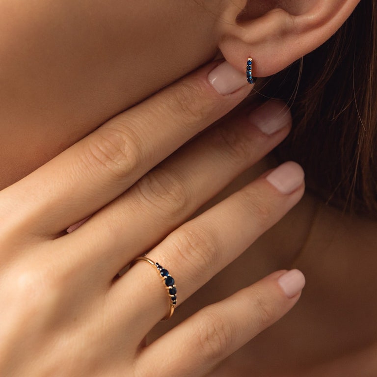 Mini Halo Sapphire Hoop Earrings