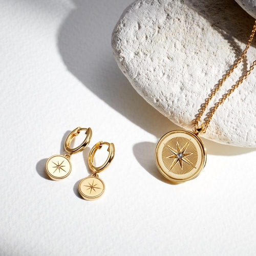Gold Celestial Compass Huggie Earrings