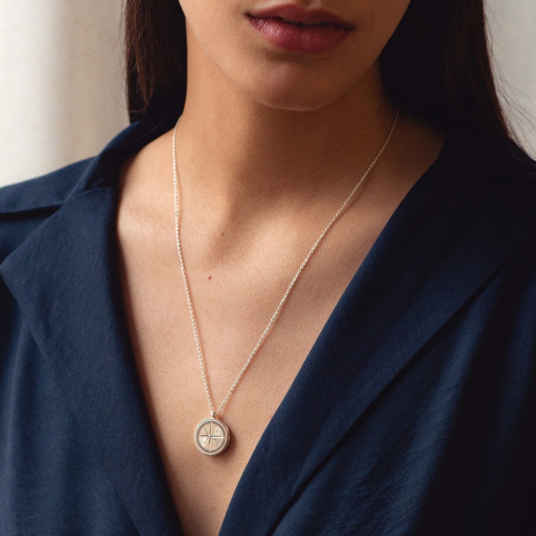 Celestial Compass Locket Necklace in Sterling Silver
