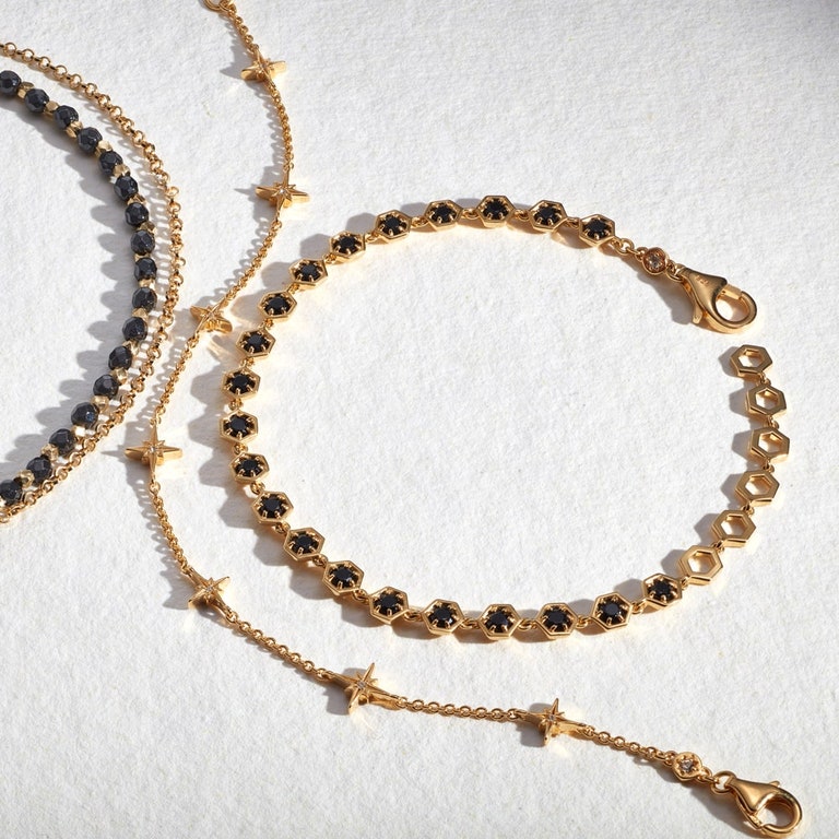 Deco Black Spinel Detail Bracelet in Yellow Gold Vermeil  | Yellow Gold Vermeil | Astley Clarke London