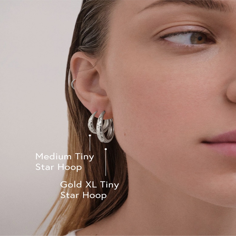 Silver Maxi Tiny star Hoop earrings