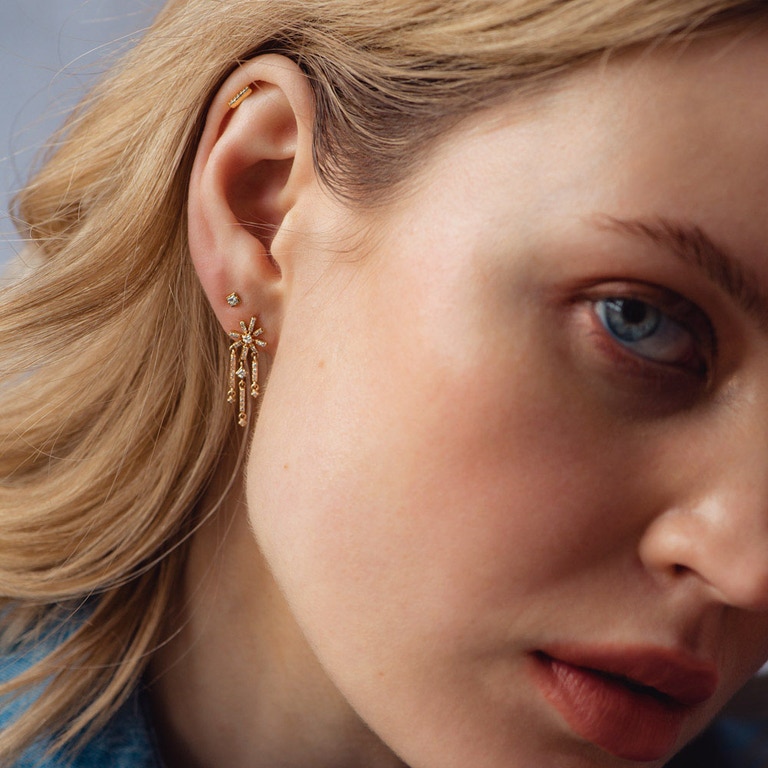 Solid Gold Comet Diamond Stud Earrings