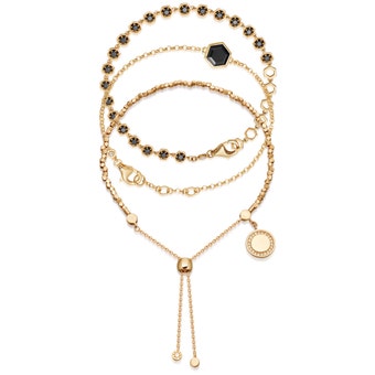 Deco Black Spinel Bracelet Stack in Yellow Gold Vermeil