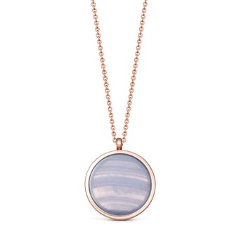 Blue Lace Agate Slice Stilla Locket Necklace in Rose Gold Vermeil