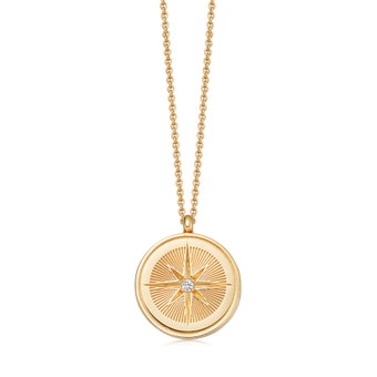 Celestial Compass Locket Necklace in Yellow Gold Vermeil