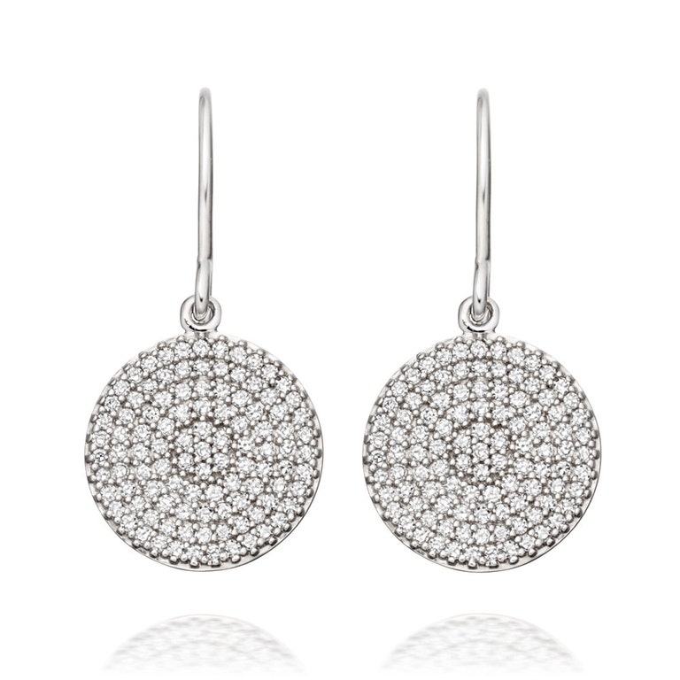 Solid White Gold Icon Drop Diamond Earrings
