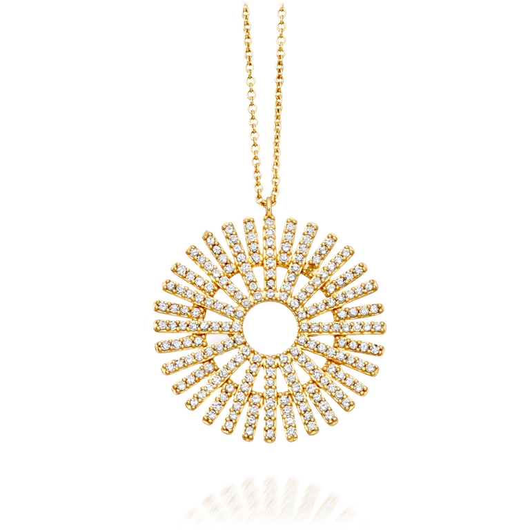 Large Rising Sun Diamond Pendant Necklace in Yellow Gold