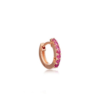 Huggie Halo Pink Sapphire Single Hoop Earring in Rose Gold