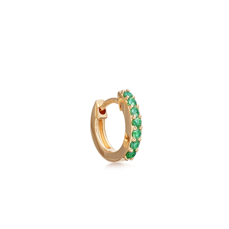 Solid Gold Emerald Single Huggie Hoop Earring