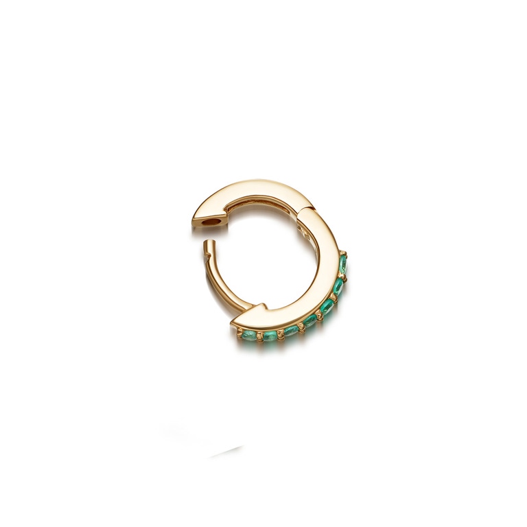 Solid Gold Emerald Single Huggie Hoop Earring