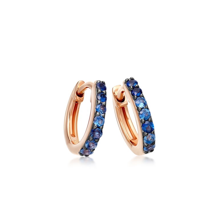 Huggie Halo Sapphire Hoop Earrings in Rose Gold
