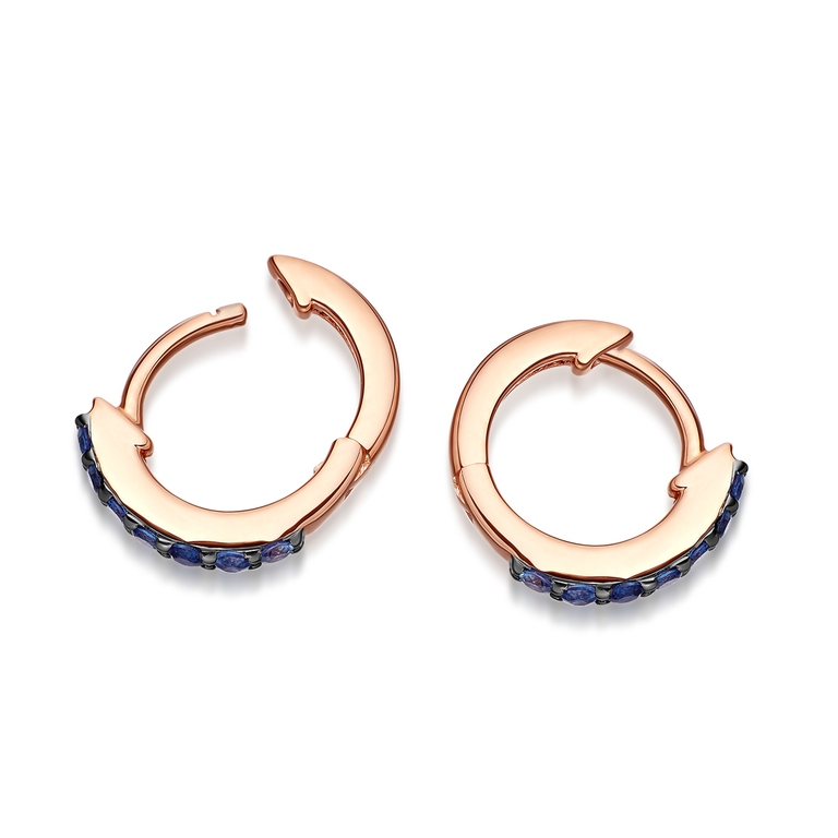 Huggie Halo Sapphire Hoop Earrings in Rose Gold
