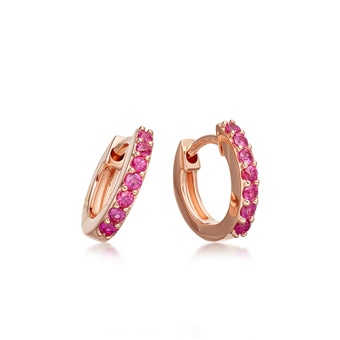Solid Rose Gold Pink Sapphire Huggie Hoop Earrings