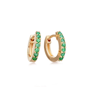 Solid Gold Emerald Huggie Hoop Earrings