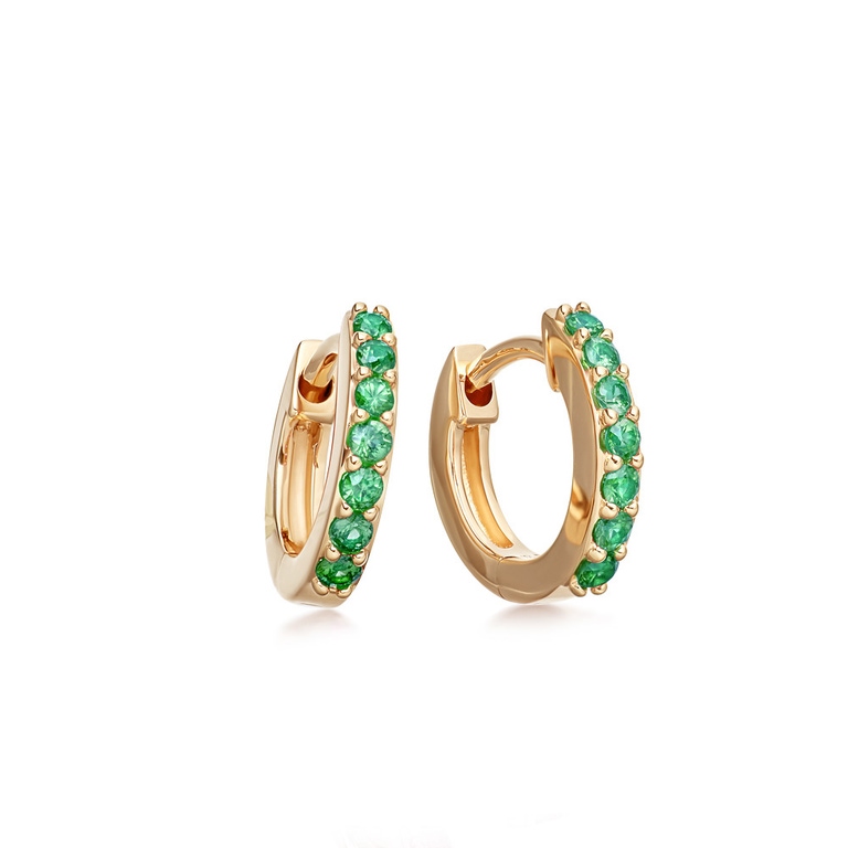 Solid Gold Emerald Huggie Hoop Earrings