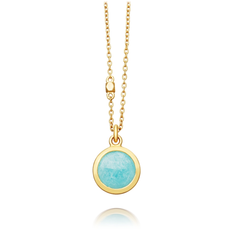 Round Stilla Amazonite Pendant Necklace in Yellow Gold Vermeil
