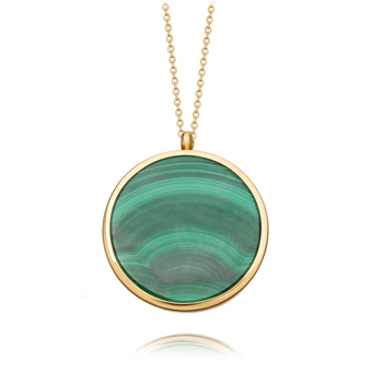 Large Malachite Slice Stilla Locket Necklace in Yellow Gold Vermeil