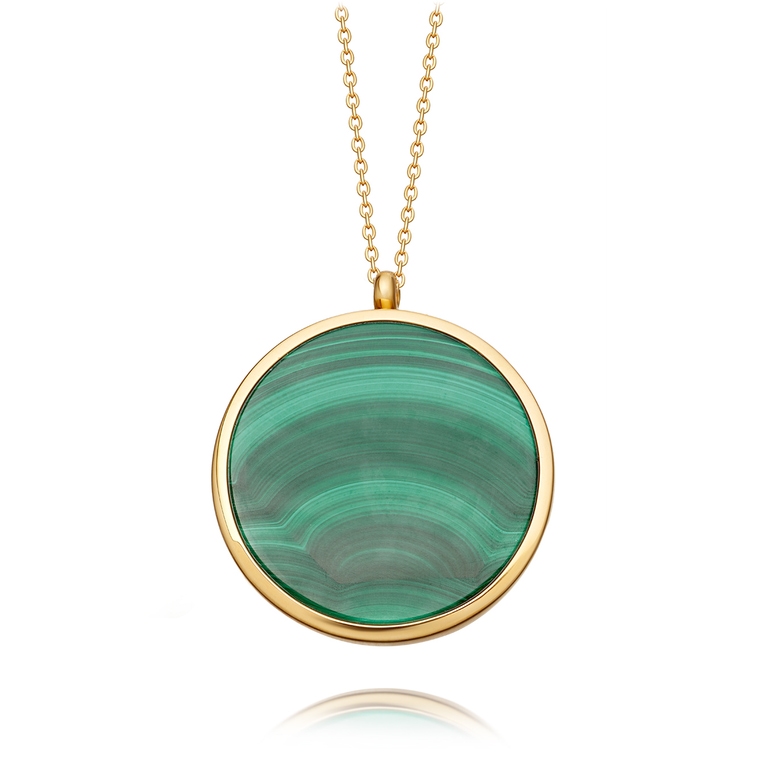 Large Malachite Slice Stilla Locket Necklace in Yellow Gold Vermeil