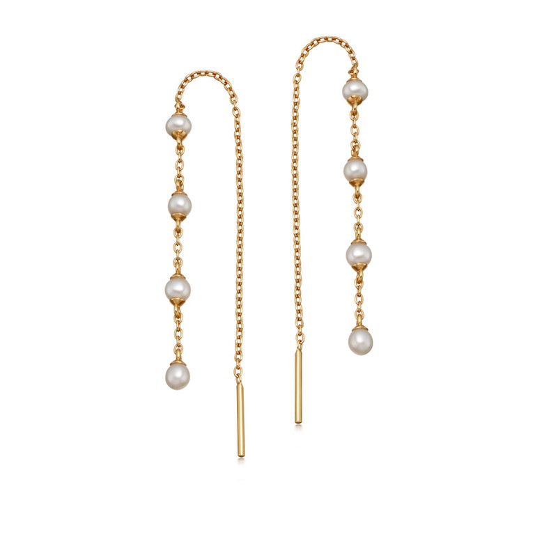 Gold Stilla White Pearl Chain Earrings 