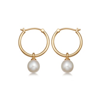 Gold Stilla White Pearl Drop Hoop Earrings
