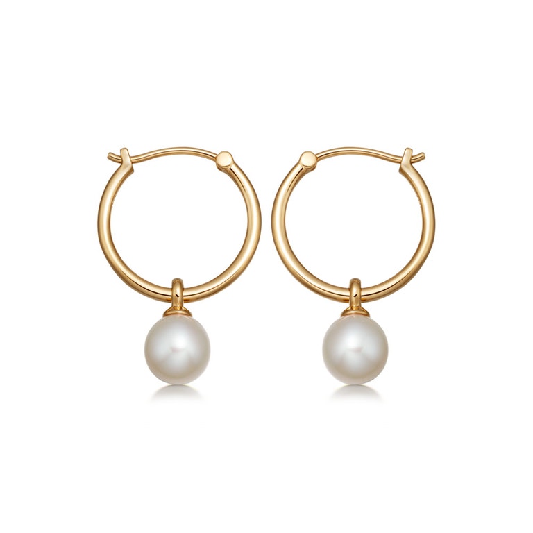Vera Pearl Drop Hoop Earrings in Yellow Gold Vermeil