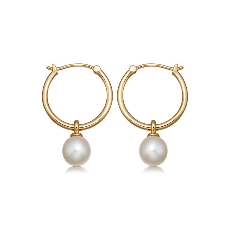 Gold Stilla White Pearl Drop Hoop Earrings| Astley Clarke