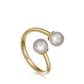 Gold Stilla White Pearl Open Ring 