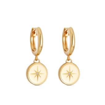 Gold Celestial Compass Huggie Earrings