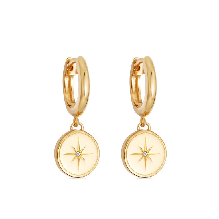Gold Celestial Compass Huggie Earrings