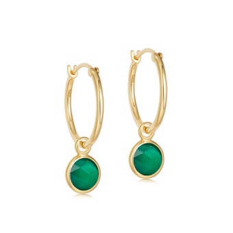 Gold Stilla Drop Green Onyx Hoop Earrings 