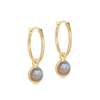 Gold Stilla Drop Labradorite Hoop Earrings 