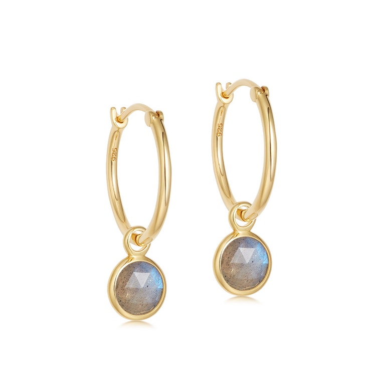 Gold Stilla Drop Labradorite Hoop Earrings 